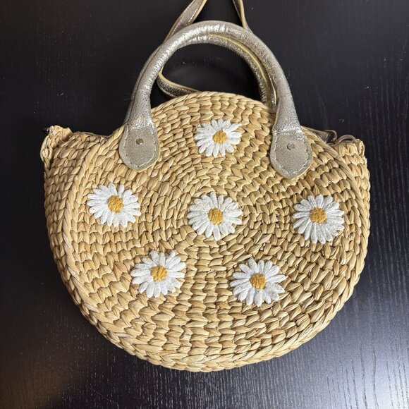 FLAWED, READ -- POOLSIDE Daisy Embroidery Maxine Straw Beach Tote Bag Purse - Picture 8 of 12